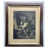 Sir Walter Scott in His Study Lithograph, Framed, 26"x22" Overall