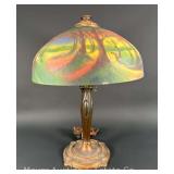 Reverse Painted Table Lamp, Cracked Finial, 22"h
