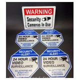 (5) Tin Security Camera Signs, 10"-14"w