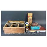 Antique Glove Box, Wood Caddy, Ice Cream Scoops, Etc.