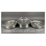 (3) All-Clad Stainless Pots and Pans, with Lids, 11.5" Wide