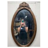 Antique Wall Mirror, Oak Frame, 29"h x 16"w