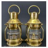 Pair of Decorative Brass Nautical Anchor Lights, Oil Lamps, 7.5"h
