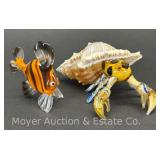 Art Glass Hermit Crab and Fish, 2"-4"w