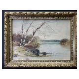 Vintage Landscape Print, Nice Gold Frame, 12.5"x16.5"