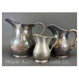 (3) US Navy Silver Plate Pitchers, 6"-9"h