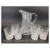 (7) Piece Clear Glass Drinking Set, Pitcher and (6) Gasses