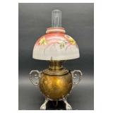 Copper Tone Banquet Lamp, Ball and Talon Feet, Hand Painted Shade, Electrified, 20"h