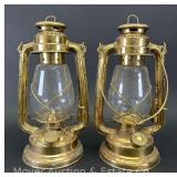 Pair of Decorative Brass Barn Lanterns, Marked India, 13"h