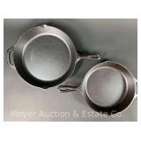 (2) Lodge Cast Iron Skillets, with Lids, Includes Other Odd Lid, 10" and 13"w