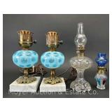 (2) Miniature Oil Lamps and (2) Dresser Lamp Bases
