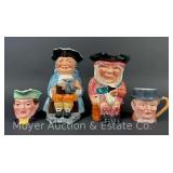 (4) Toby Style Character Jugs, Staffordshire and Beswick, 3.5"-7"h