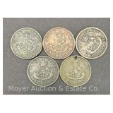 (5) Bank of Upper Canada One Penny Bank Tokens, (3)1850 and (2)1852