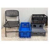 Folding Chair, Folding Step Stool and 2 Folding Crates