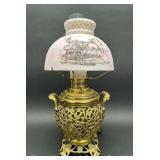 Brass Banquet Lamp, Soldier/Chariot Shade, 20"h