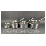 (4) All-Clad Stainless Pots, with Lids, (2)8.5" and (2)6.5" Wide