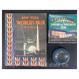 1934 Worlds Fair Firestone Souvenir Ashtray, with Original Box and Worlds Fair Souvenir Picture Book