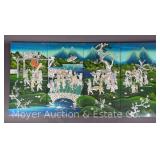 (4) Section Oriental Style Mother of Pearl Inlaid Wall Hangings, 23"x11.5" Each