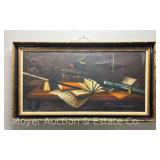 Large Still Life Painting on Canvas, Framed, 30"x55"