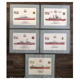 (5) Framed US Military Art Naval Ship Specification Prints, 16"x20"