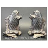 (2) Cast Iron Koi Fish Statues/Bookends?, 7"h