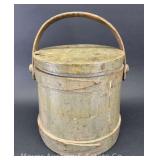Antique Wood Bucket, with Lid, 10"h x 10"w