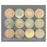 (12) Indian Head Pennies, All Pre 1900