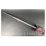 Sword with Decorated Blade and Large Hilt, with Sheath, 40' Long
