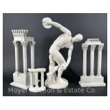 S. Eylanbekov 'Discobolus' Alva Museum Replica Statue, Plaster, 16'h, and (3) Column Pieces, 5'-13'h