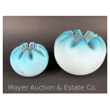 (2) Blue Satin Rose Bowls, 3.5'-4.5'h