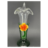 Hand Blown Art Glass Vase, 10'h