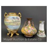 (2) Nippon Vases with Hat Pin Jar, 5'-7'h