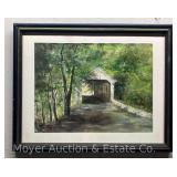 Helen B. Gould Watercolor Painting of Covered Bridge, Framed 15'x19' Overall