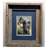 Small Civil War Lithograph Print of J.E.B Stuart, Unmarked, Barn Wood Frame 12.5'x10.5'