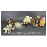 Group of Decorative: Pewter Statue, Music Box, Silver-plate, Collectibles, Etc.