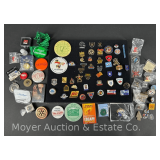 Group of Asst. Sports Pins, Collectible Pins, Skiing Pins, Pinback Buttons, Etc.