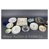 Group of Ashtrays, Glass and Ceramic, 4'-8.5'w