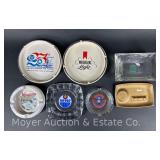 Group of Advertising and Other Ashtrays, Metal, Glass and Ceramic, 4'-6.5'w