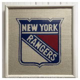 Vintage New York Rangers Framed Logo Needlepoint, 20'x19'