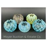 (5) Asst. Colored Glass Rose Bowls, 3'-4'h