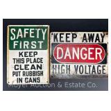 'Safety First' and 'Danger High Voltage' Signs, Steel, Single Sided