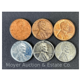 (3) 1943 Steel Cents and (3) 1943 Copper Tone Wheat Pennies