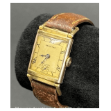 Hamilton Men's Wristwatch, Leather Band, 14k Gold Filled Case