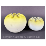 (2) Yellow Satin Rose Bowls, 3.5'-4.5'h