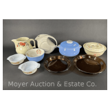 Group of Kitchenware: Hall Pitchers, Bowl, & Covered Dishes, (2) Small Fire King Dishes, and Pie Plates