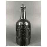 Clarke & White New York Mineral Water Bottle, Green Embossed Glass, 9.5'h