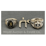 (2) Mens Sterling Silver Rings, and Sterling Silver Pendant, 1.09tr. oz.