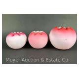 (3) Pink Satin Rose Bowls, 3.5'-4.5'h