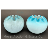 (2) Blue Satin Glass Rose Bowls, 3.5'h