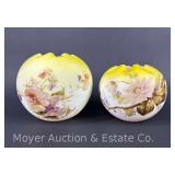 (2) Yellow Satin Rose Bowls, Hand-painted Floral Design, 5'-6'h